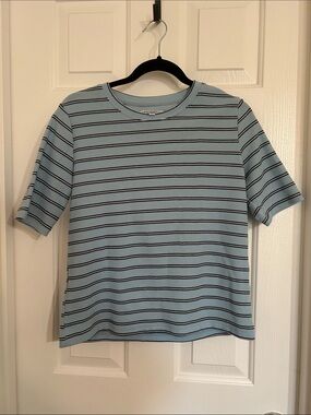 Love Olive Co Light Blue Striped Ribbed Top